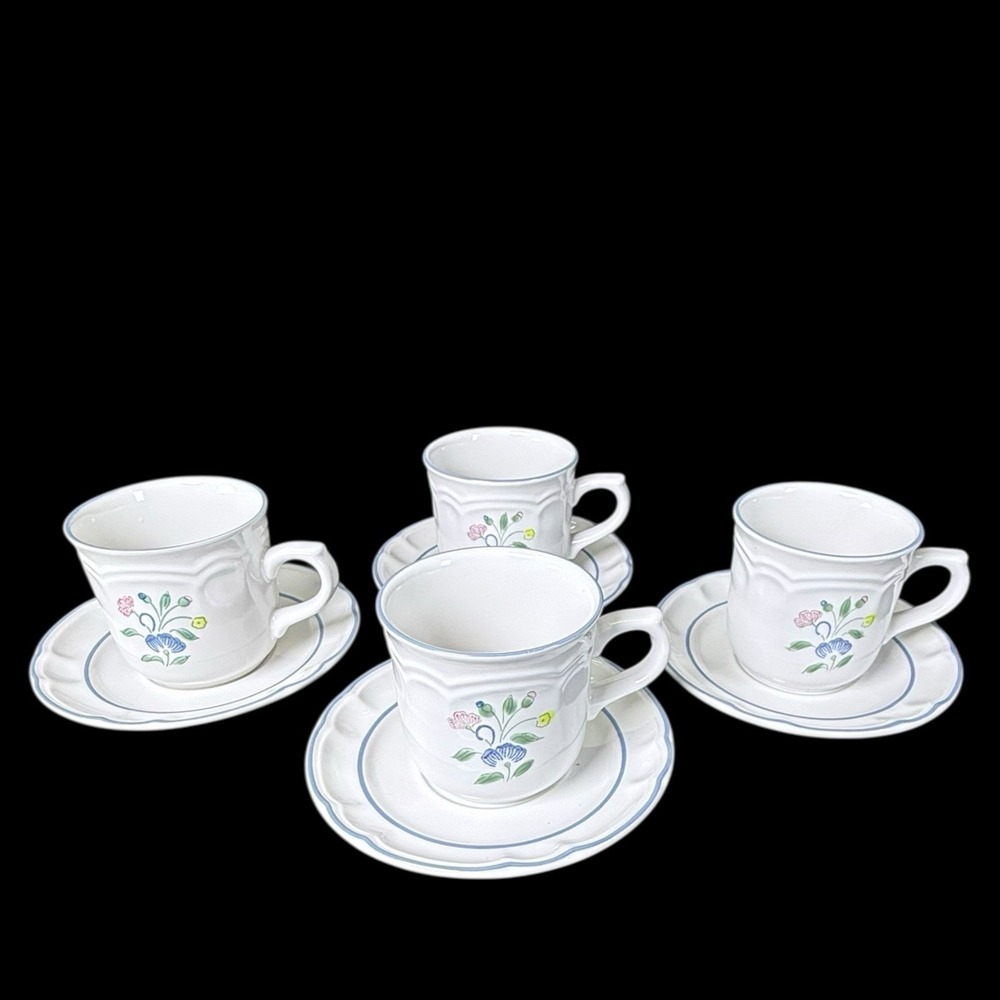 Floral Expressions Stoneware Mexico Japan Coffee/Tea Cup With Saucer Set of 4‎